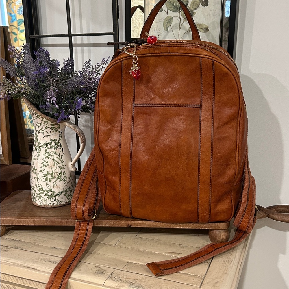 Vintage Tan Leather Backpack